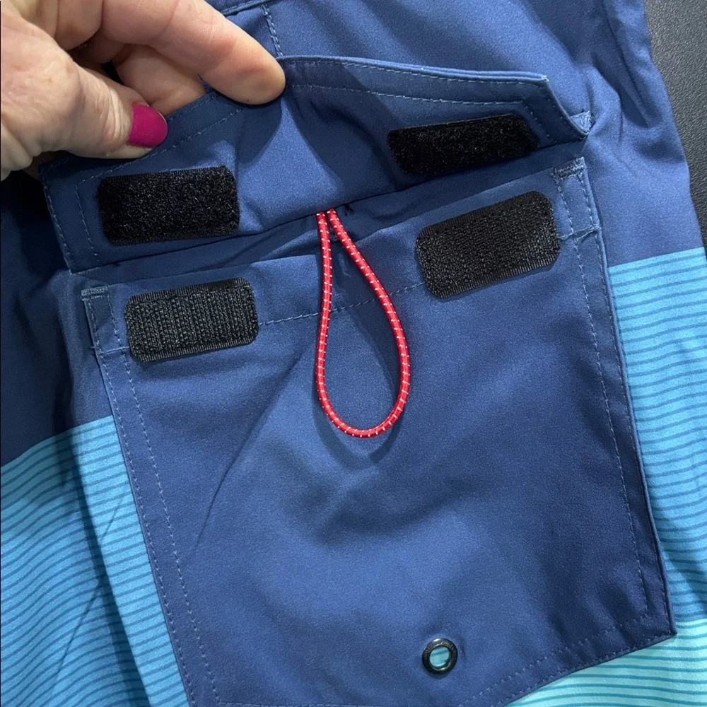 Quicksilver Board Shorts/Swim Trunks, drawstring waist,back Velcro vented pocket